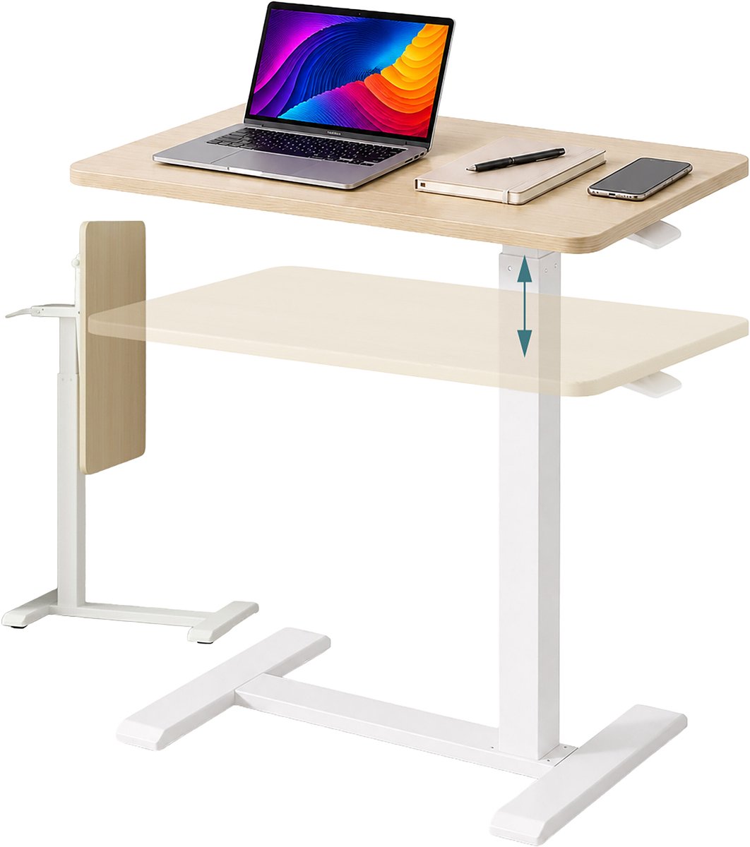 Sta bureau - 66 – 100,5 cm - hoogte verstelbaar - met wielen - natuur-wit