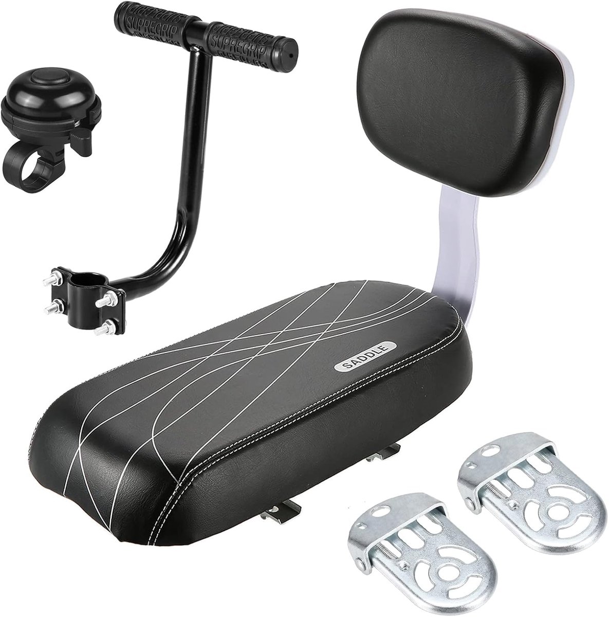 SnelShoppen - Kid Bike Terug Gedempte Seat Kit met Bell Voetsteun Handvat Grip voor Kinderen, Veiligheidsdrager Set voor Fietsen, Geschikt voor Jongen
