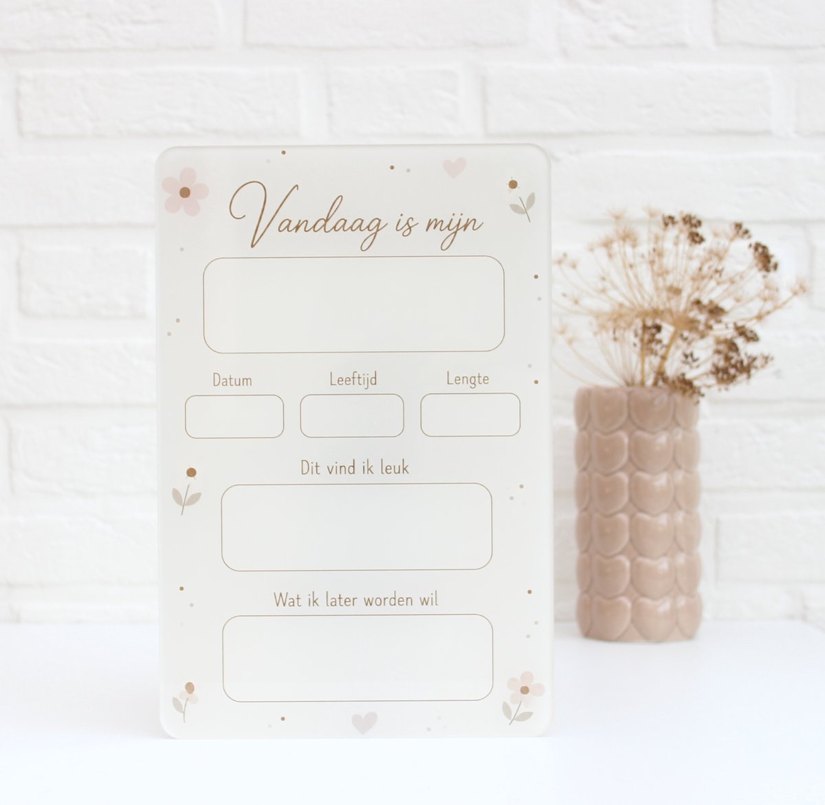 Eerste & laatste schooldag invulbord – Herbruikbaar plexiglas schoolbord – Back to School – Nieuw schooljaar – Bloemen crème
