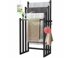 Sivableu Handdoekrek – 4 Armen - Badkamer – Handdoekenrek – Handdoek rek staand – Zonder boren - Vrijstaand - Extra Breed en Hoog – Zwart – Handdoekstang – Metaal - Handdoekenhouder