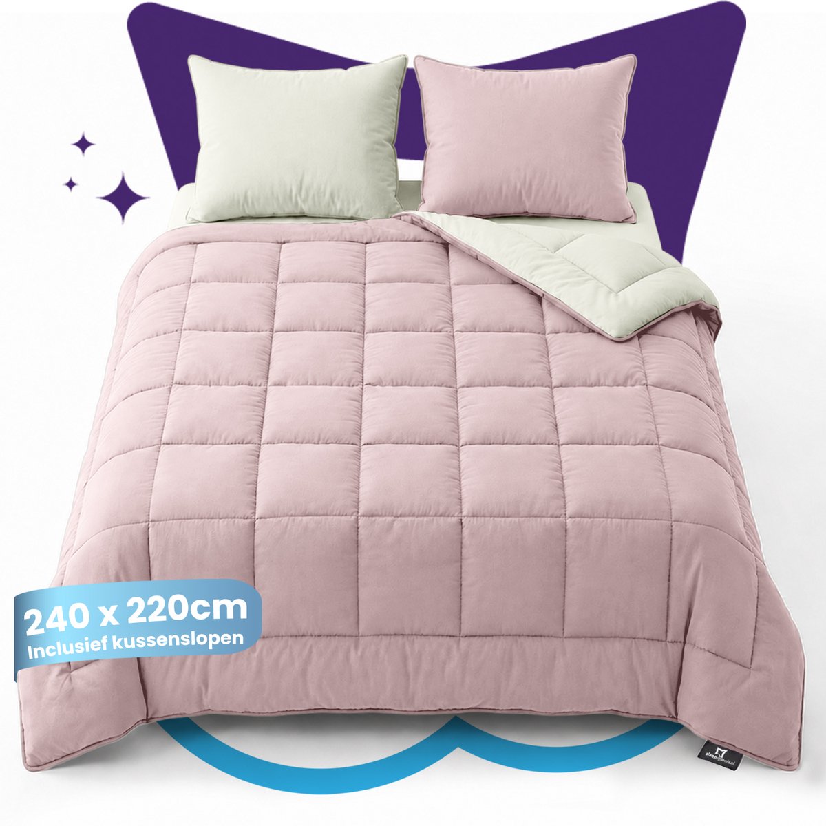 Slaapspeciaal All year dekbed enkel - eazydekbed ® Series Roze/Ivoor - Dekbed zonder overtrek | 240x220 cm - Hoesloos dekbed - Inclusief Kussenslopen - Bedrukt dekbed zonder overtrek - Dekbed in kleur - Gekleurd dekbed - Lits Jumeaux Dekbed
