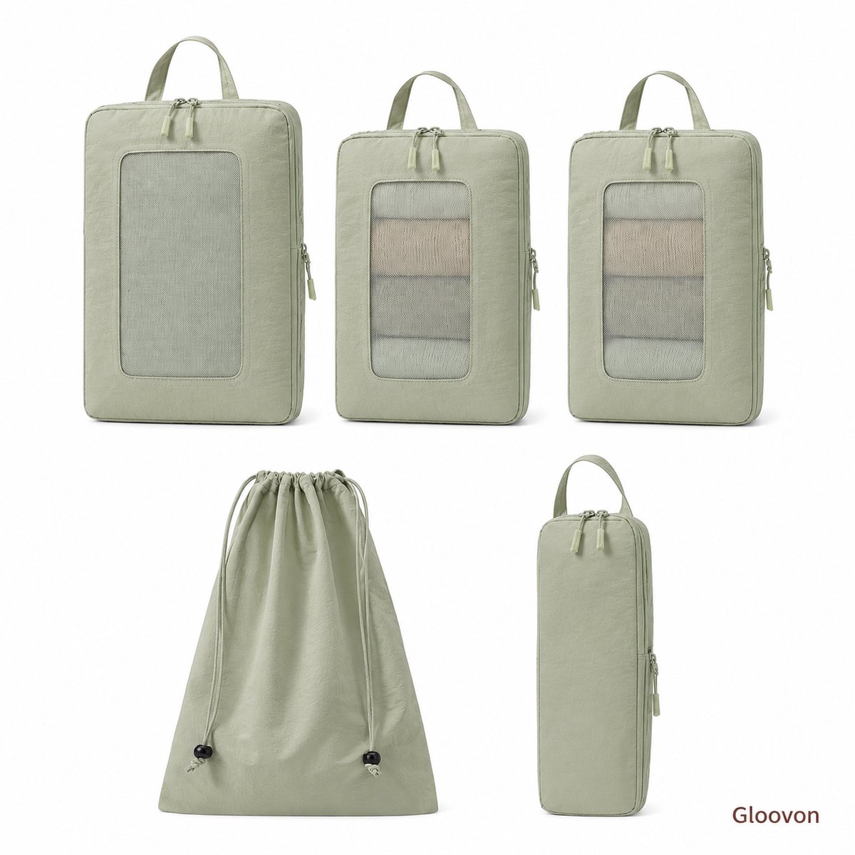 Gloovon Compressie Packing Cubes - 5-delige Koffer Organizer Set - Dubbele Rits - Waterafstotend