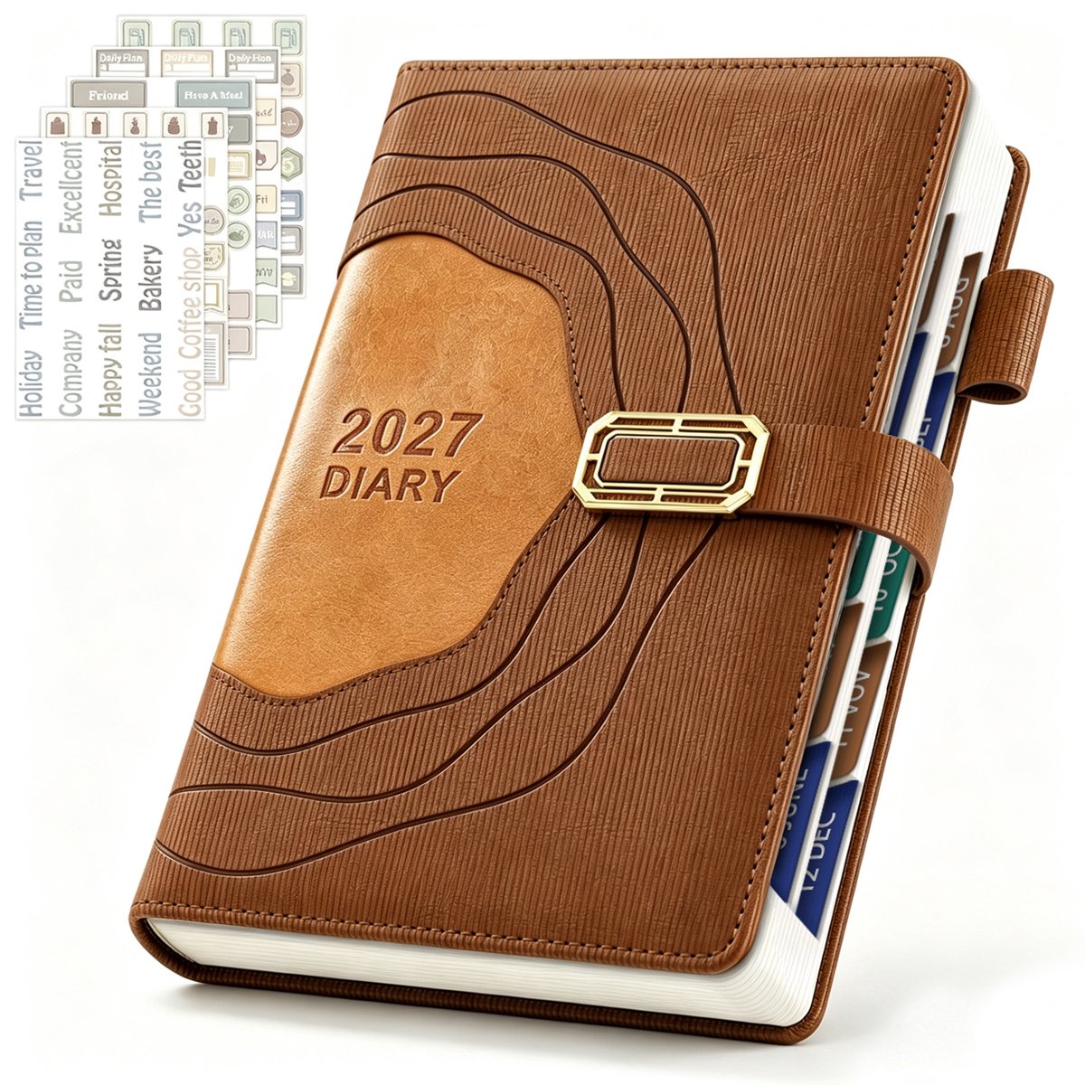 2027 Engelse Dagelijkse Planner - Tijdmanagement Notitieboek - A5 160 Pagina's - bruin - 1 Stuk