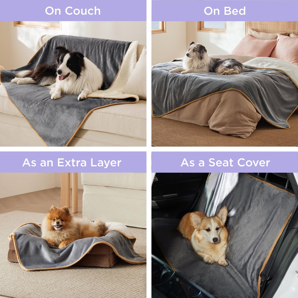 SnelShoppen - Waterdichte Deken voor Honden en Katten, Groot Formaat 127 x 152 cm, Wasbare Sherpa-Fleece Bankovertrek, Zacht en Wollig in Grijs