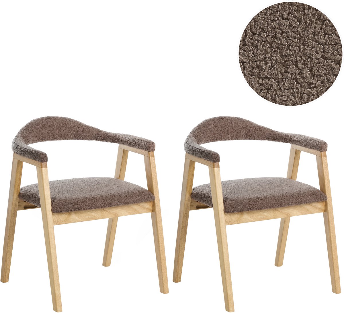 ONECO - Eetkamerstoel set van 2 - Taupe/Lichtbruin - Rubberhout