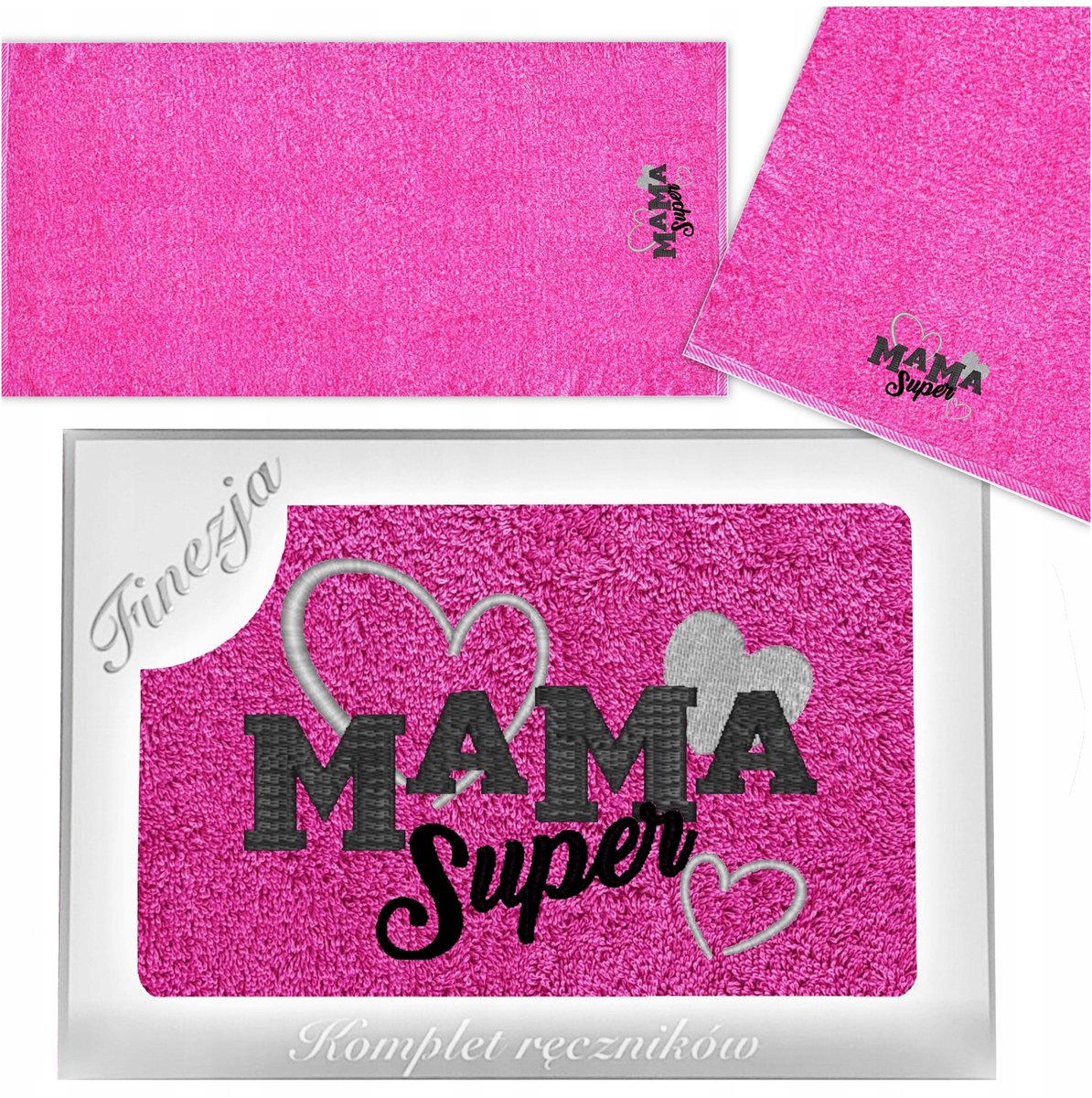 KONEY - Badhanddoek - 70 x 140 cm - Fuchsia - 420 g/m² - met borduring Voor mama