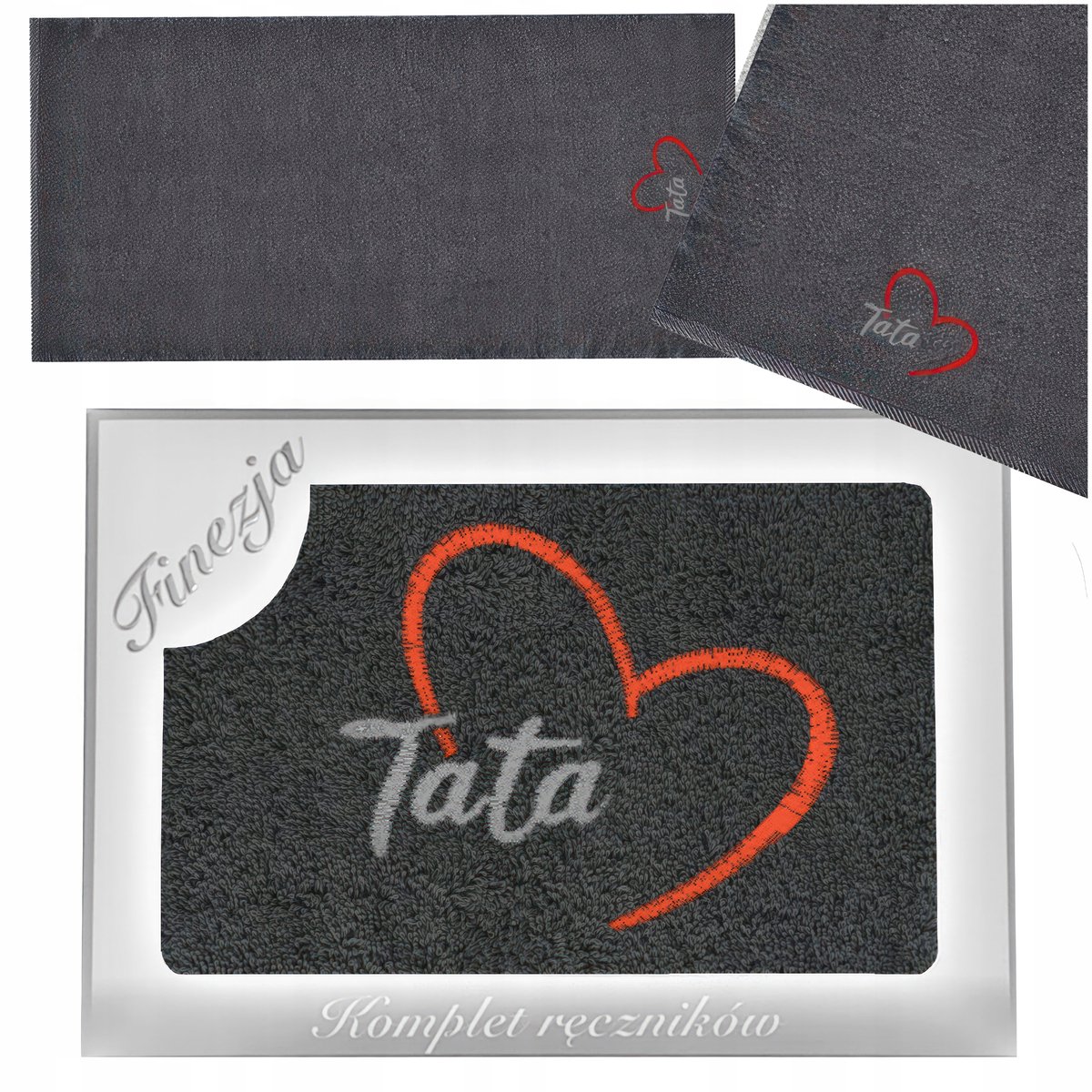 KONEY - Badhanddoek - 70 x 140 cm - Grafiet - 420 g/m² - met borduring Voor papa