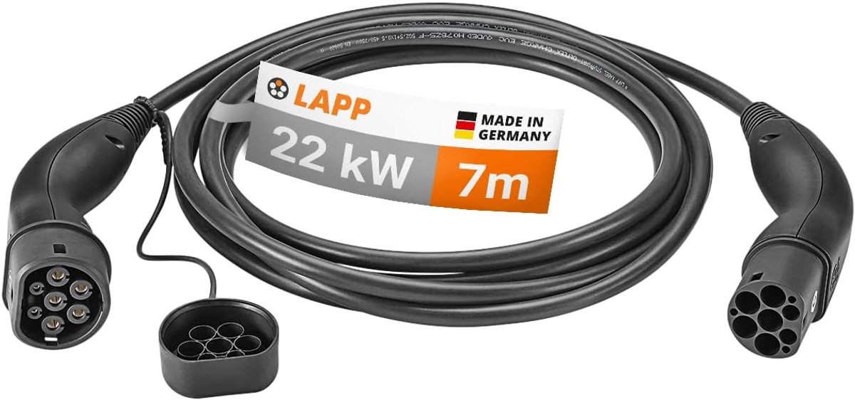 SnelShoppen - EV Oplaadkabel Zwart 22 kW Type 2 - 3-fase 32A - Ideaal voor Thuis en Laadstations - Ergonomische Handgreep