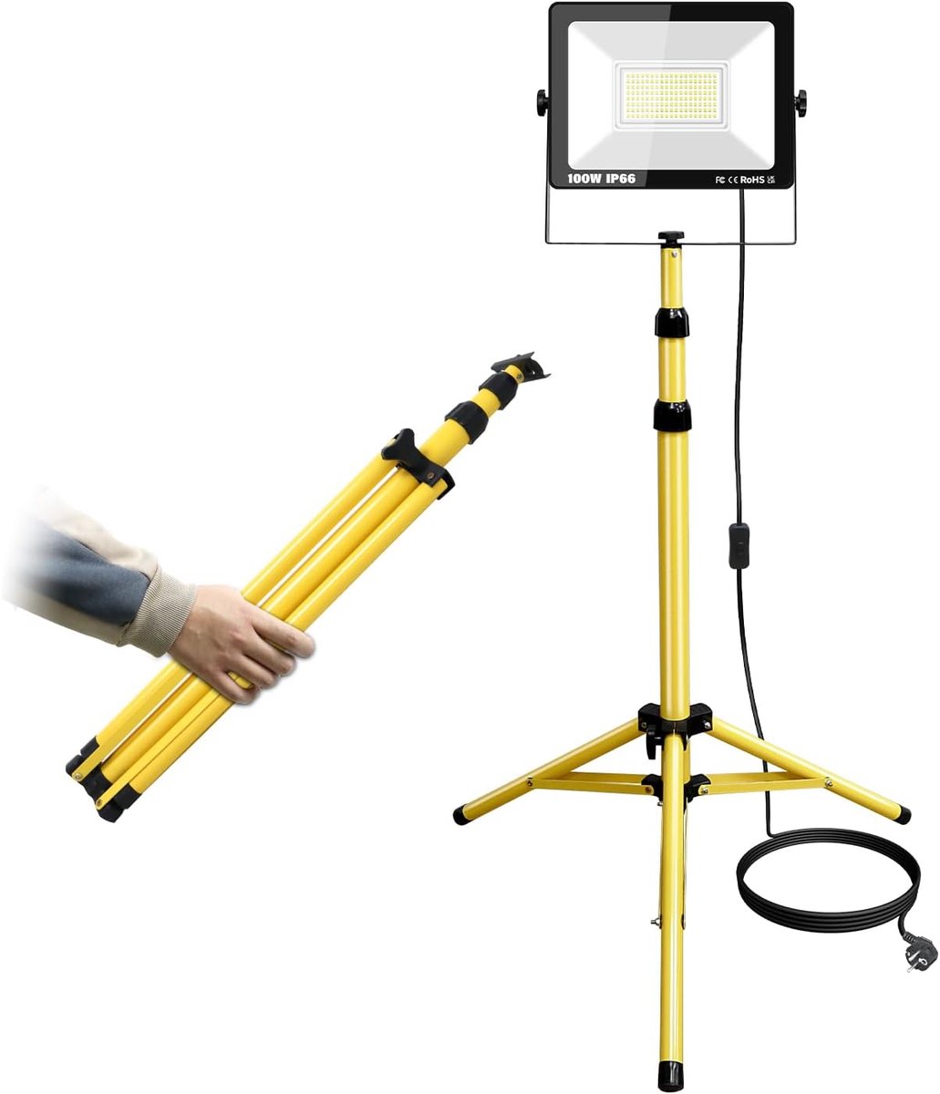 SnelShoppen - RIGIDON 100W Tripod LED Werklamp, 100W Bouwlamp, Flexibele Draagbare Werkplek Verlichting, 10000LM, 175V tot 265V, Buiten Binnen Verlich