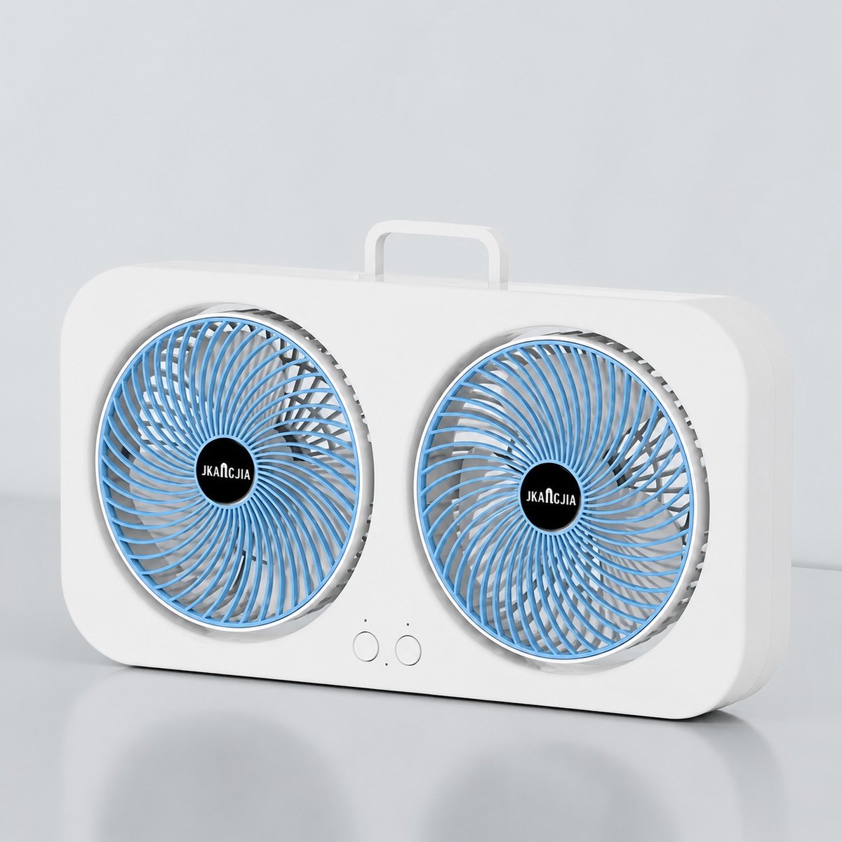 Radio Look USB-Ventilator met Dubbele Kop | 360° Draaibare Bladen | Met Handvat en Telefoon Houder | Oplaadbare 18650-batterij | Ideaal voor Kantoor, Slaapkamer en Kamperen in de Buitenlucht | Multifunctionele Koeloplossing, Oplaadbare Ventilator