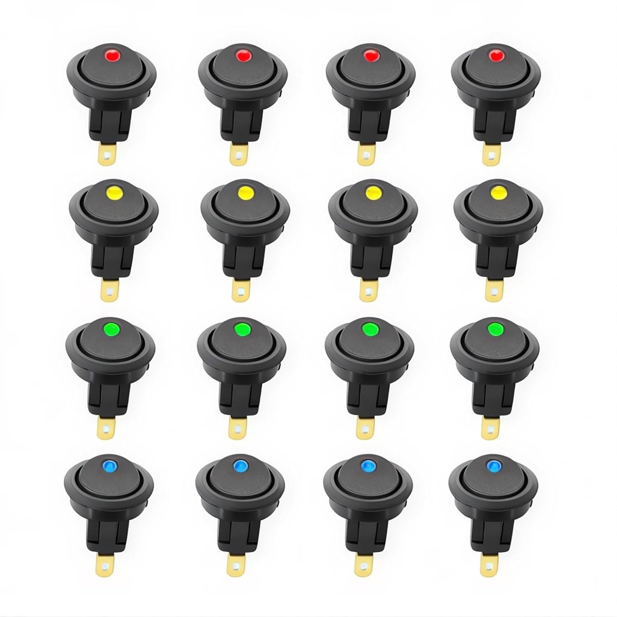 SnelShoppen - 16 Stuks Rond LED Schakelaar, Rocker Schakelaar, Knop, 12V, 20A, Auto Rond Schakelaar met LED Weergave, Wisselschakelaar, Rocker Schakel