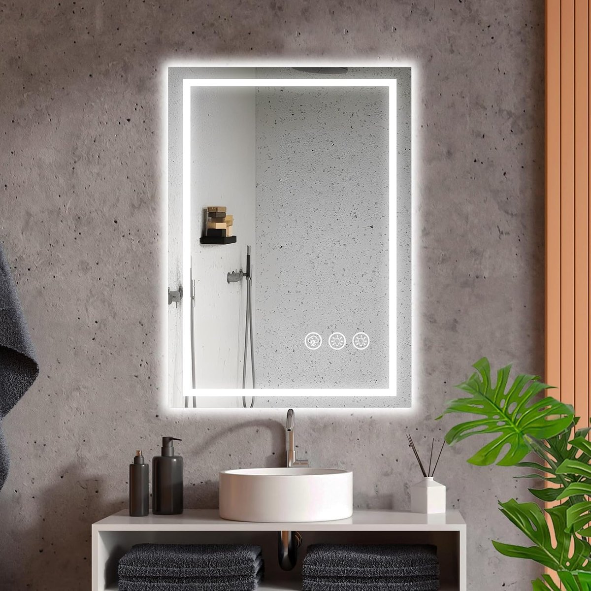 SnelShoppen - LED Badkamer Spiegel met Verlichting 50 x 70 cm, Dimbaar, Anti-Fog Functie, 3 Lichtkleuren, Geheugenfunctie, Wandspiegel