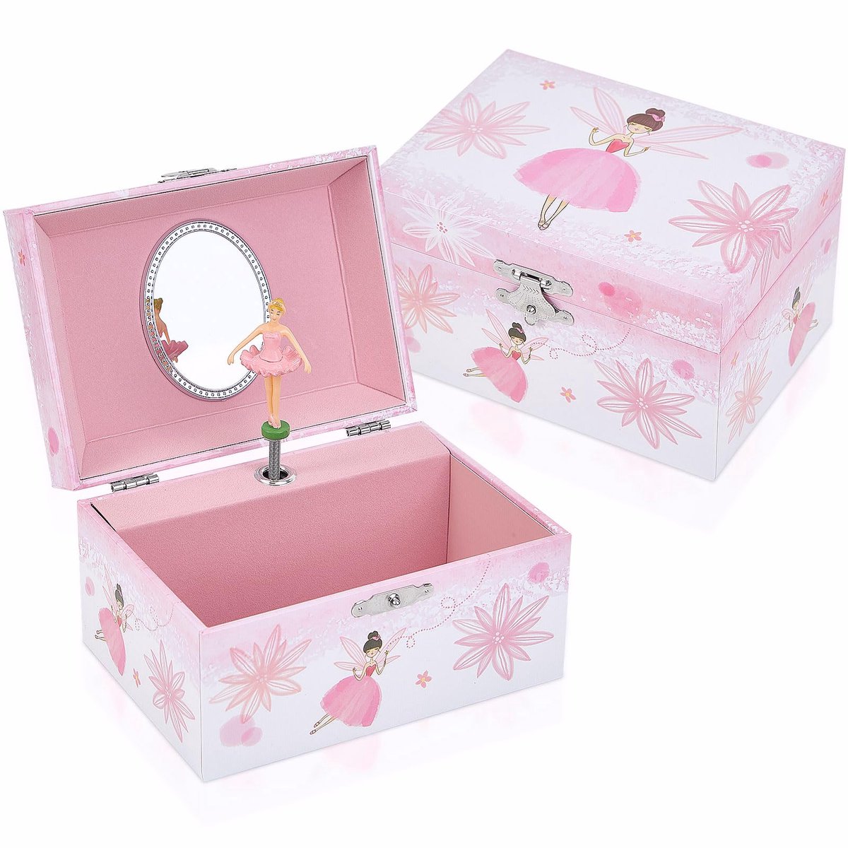 SnelShoppen - Muziekdoos Meisjes met Draaiende Ballerina, Fairy Design Juwelendoos voor Kinderen, Speelgoed voor Meisjes, Juwelenopslag, Roze Hout