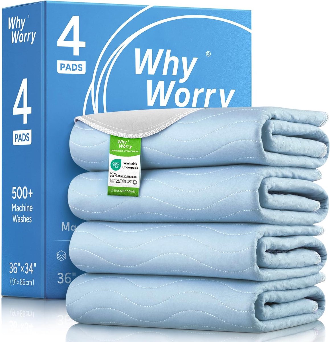 SnelShoppen - Wasbare Incontinentie Onderleggers Volwassenen 86 x 91 cm Waterdicht Herbruikbaar Absorberend Onderkussen Bedplassen Blauw 4 Stuks