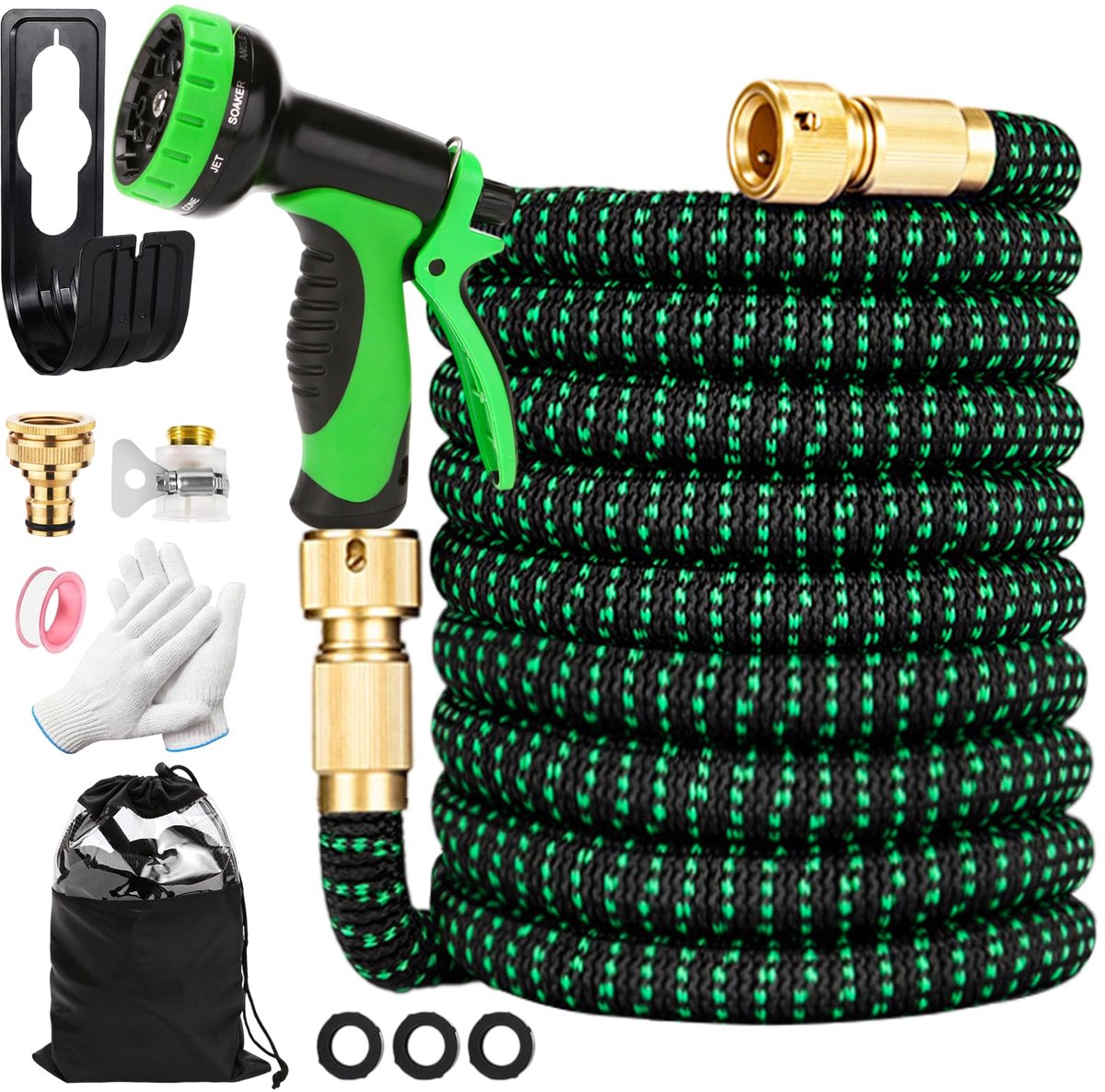 SnelShoppen - Flexibele Tuinslang 15m, Uitbreidbare Tuinslang met 10 Functies Spray Gun, 3/4 en 1/2 Inch Koperlegering Connectoren, Duurzaam 2500D Sto