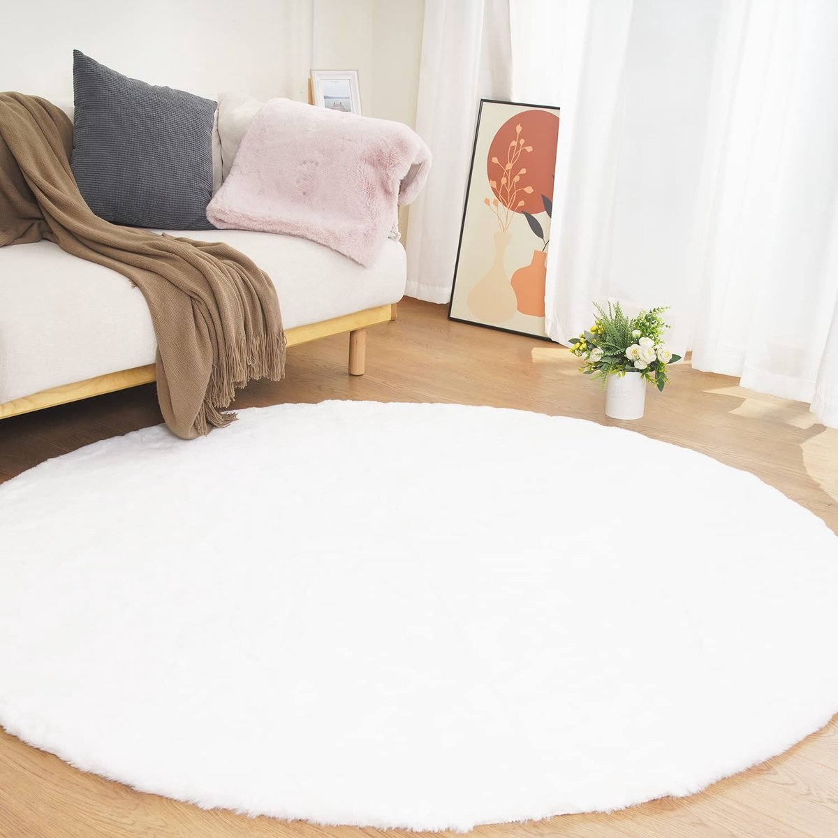 SnelShoppen - Ghouse Hoogpolig Vloerkleed Ronde 240 cm - Antislip Zacht Pluizige Shaggy Faux Fur - Wasbaar Fluffy Tapijt voor Woonkamer en Slaapkamer