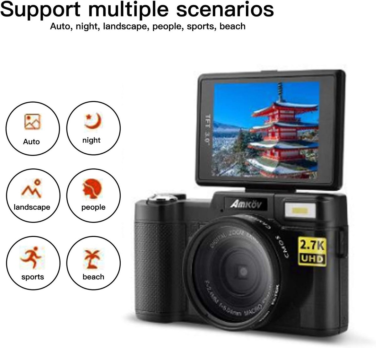 SnelShoppen - Wifi Digitaal Vlogging Camera 2.7K 48MP HD Fotocamera met 3 Inch Scherm, Oplaadbaar, 180° Rotatie voor Beginners, Ideaal voor Feest, Cam thumbnail 5