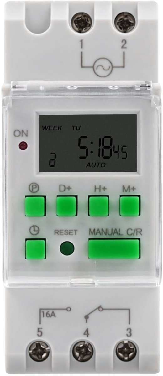 SnelShoppen - Digitale Tijdschakelaar DIN-Rail 230V 15A - Programmeerbare Wekelijkse Timer met LCD-Display voor Thuis, Tuin en Kantoor