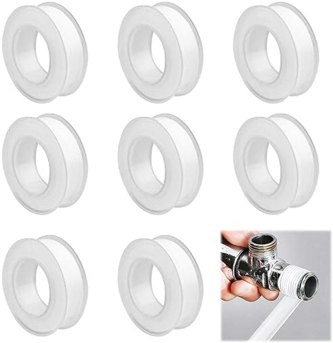 Waterdichte Reparatietape - Zelfdichtende siliconenband - PTFE Afdichtingstape - Montagetape - Waterdicht - repareren - versterken - afdichten - voor reparaties,verzegelingen,buizen, kabels,elektrische aansluitingen - wit - 8 rollen - 20 mm x 20 m