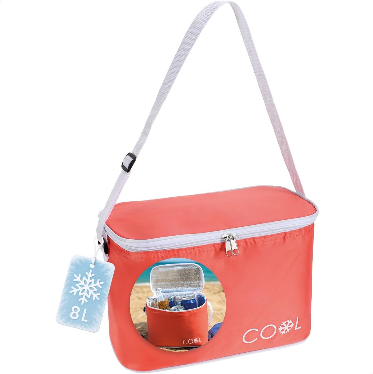 SnelShoppen - Koeltas 8 L - Vouwbare Thermo Koeltas - Lichtgewicht Geïsoleerde Tas met Schouderband - Zomer Picknicktas met Rits (1 Stuk - Oranje/Rood