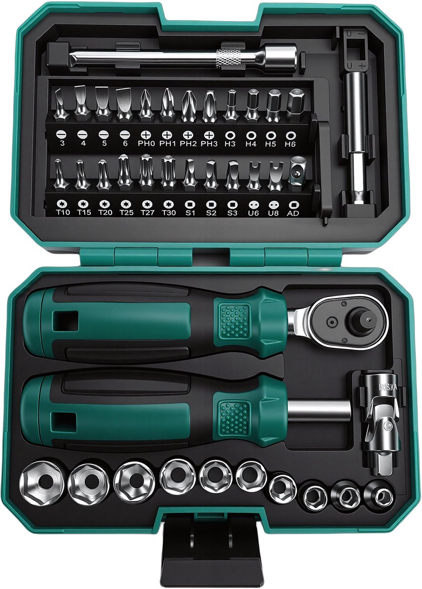 Doppenset 40 Delig – 1/4 Inch Ratelset – Schroevendraaierbits en Doppen – CR-V Staal – Voor Klussen en Reparatie