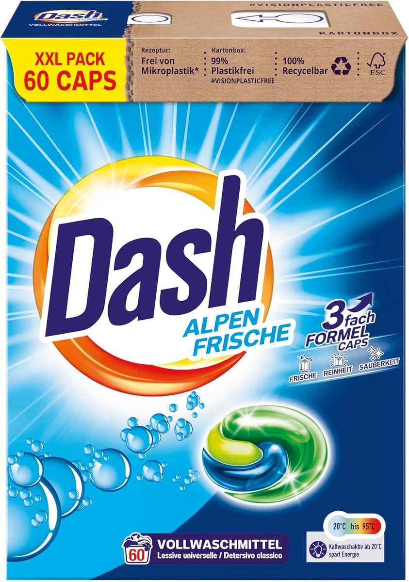 SnelShoppen - Wasmiddel Caps voor Witte Was, 3-in-1 Formule, 60 Wasbeurten, 1.6 kg, Geurige Frisse Was, Overschrijdingspreventie, Perfecte Dosering