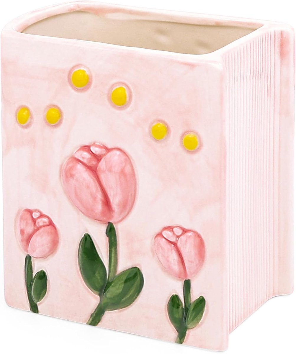 SnelShoppen - Schattige Penhouder Bloem Vaas, Brush Holder Tulpen Bureau Decoratie Kawaii Cadeau voor Vrouwen Verjaardag Penhouder Roze Vazen Bureau P