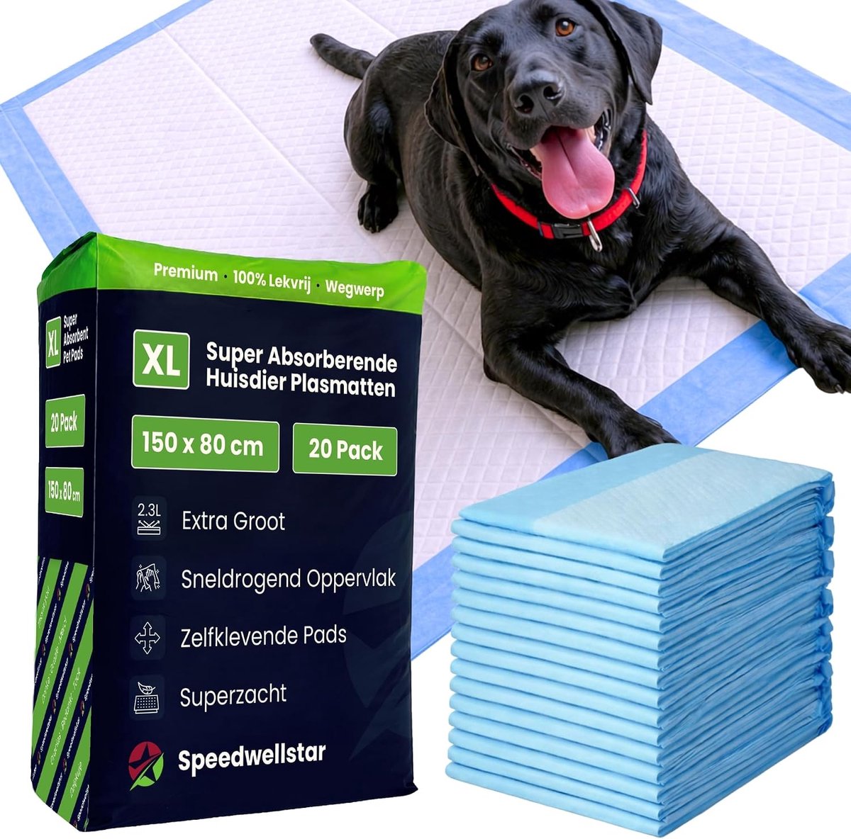 SnelShoppen - Extra Large Puppy en Hond Plasmatten 150 x 80 cm, 2300 ml, Lekvrij, Sneldrogend, Antislip, Toilet en Training Pads voor Honden - 20 Stuk