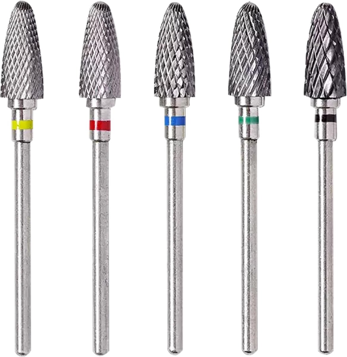 Thijox - 5 Stuks Wolfraamcarbide Nagelfrees Bits - Professionele Acryl Nagelvijl Opzetstukken voor Manicure en Pedicure - Geel, Rood, Blauw, Groen, Zw