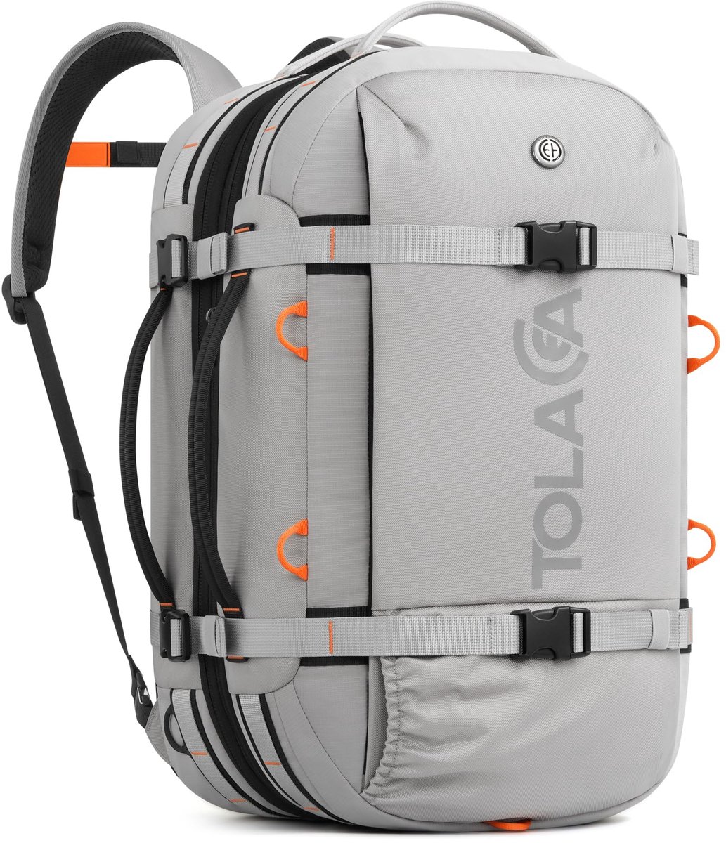 SnelShoppen - Tolaccea Laptopreisrugzak Draagtas 40-50L Uitbreidbaar TSA-Goedgekeurd Lichtgrijs Sport Rugzak voor Dames en Heren