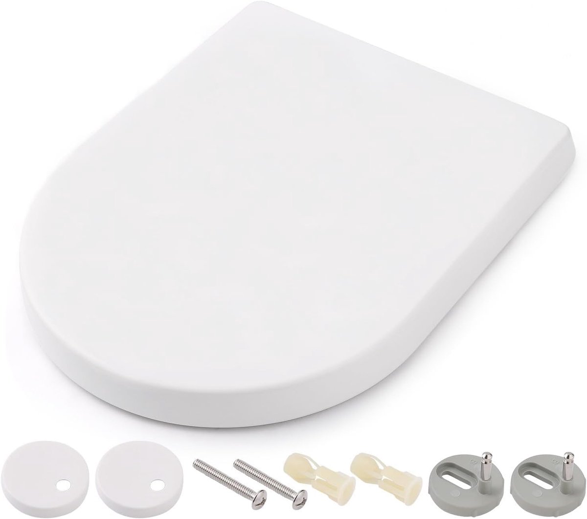 SnelShoppen - D-vormige Soft-Close Toiletbril - Antibacterieel Plastic - Wit - Snelle Montage - 450 x 361 x 53 mm - Duurzaam en Geluidsarm