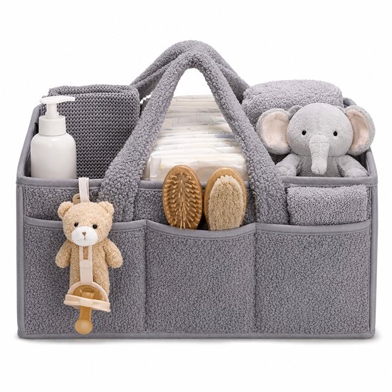 Vavida - Commodemandje - Grijs - Teddy - 40 x 26 x 17 cm - Babykamer - Baby - Commode - Mandje — afbeelding 5