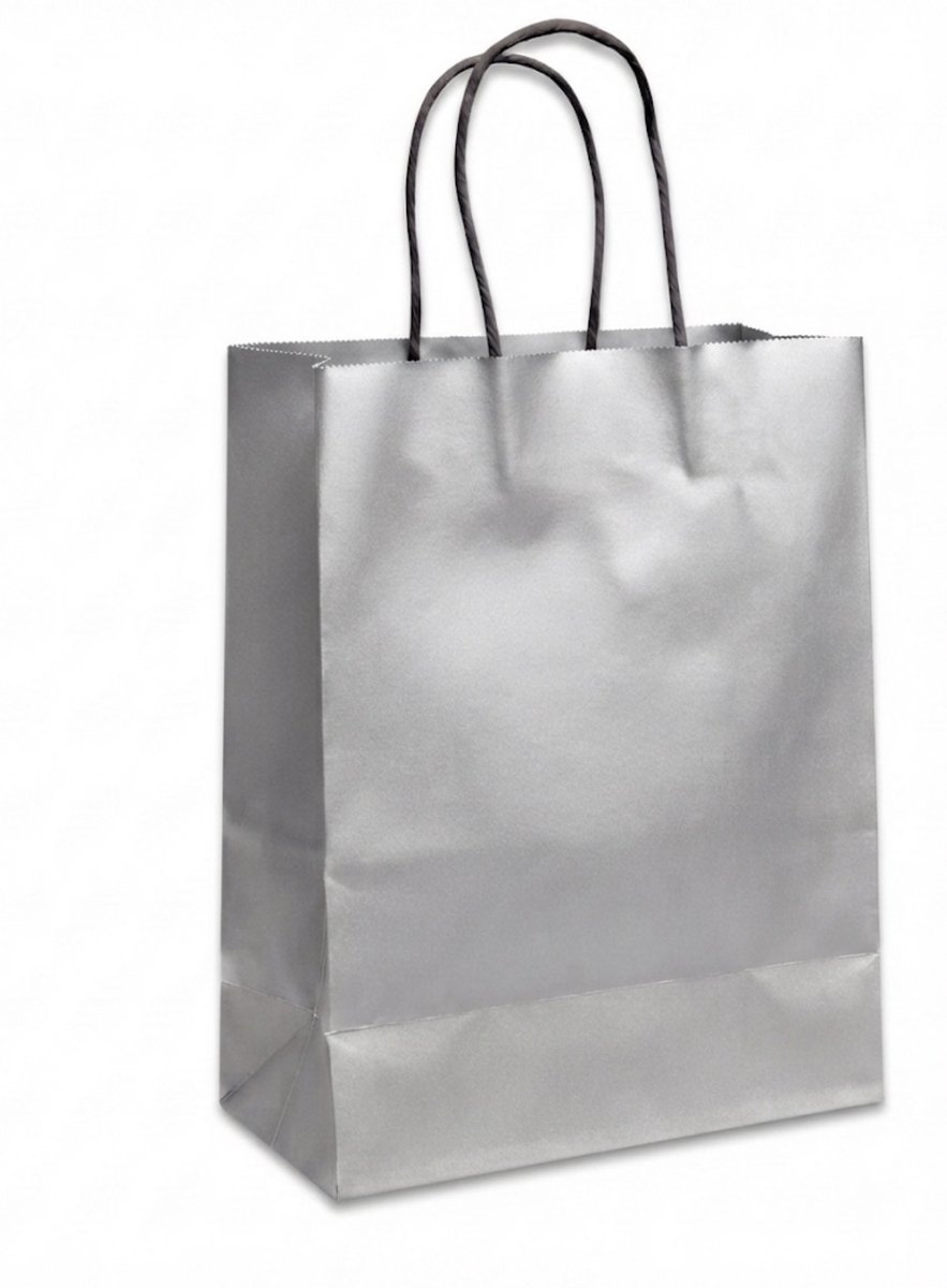 Papieren Draagtassen 41 x 32 x 12 cm – Zilver– Set van 50 stuks – Cadeautassen & Winkeltassen