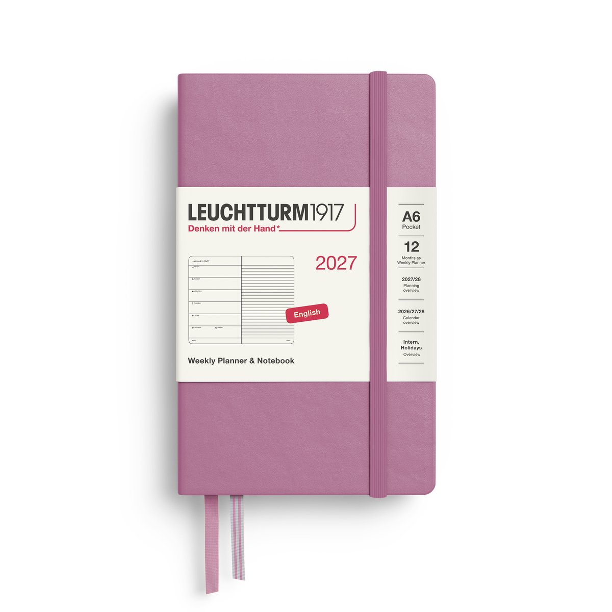 Leuchtturm1917 - 2027 - Weekly Planner & Notebook - A6 Pocket 9x15cm - dusty rose - hardcover