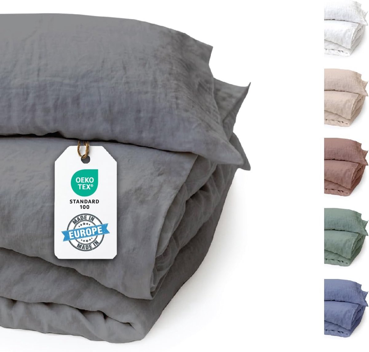 SnelShoppen - Luxe BLUE MOON Linnen Bedlinnen Set 135 x 200 cm, 100% Natuurlijk, 2-delig, Dekbedovertrek + Kussenhoes, Ideaal voor Slaapkamer, Stone W