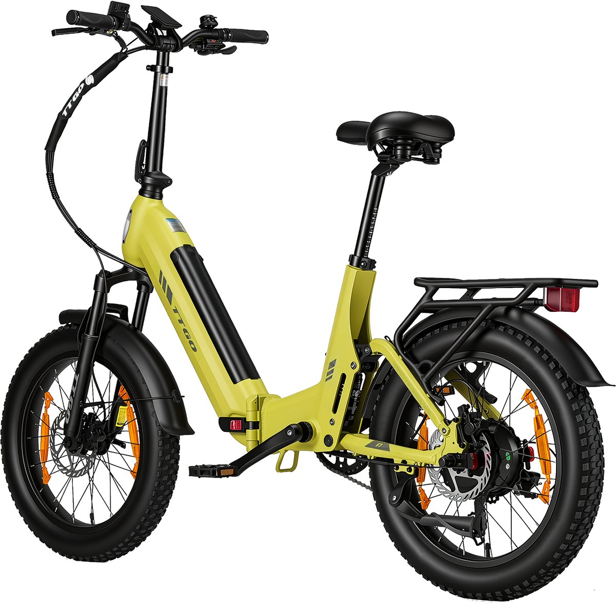 TTGO F7 Elektrische Fiets - 250W Motor - 48V15Ah Accu - 20 Inch Banden Vouwfiets - Max Snelheid 25km/u - Max Bereik 100-120 km - Shimano 7 Versnellingen - Mosterdgeel thumbnail 2