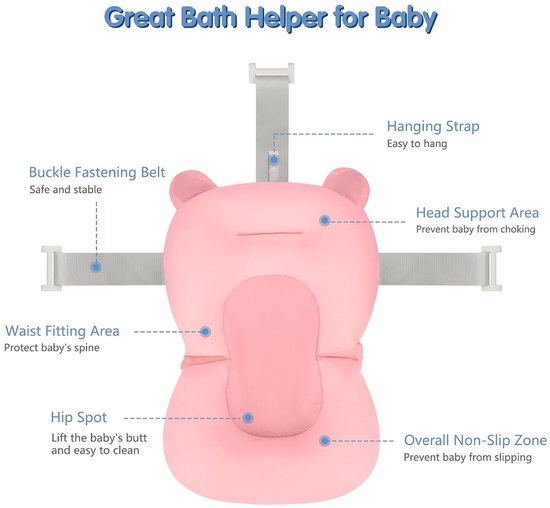 1 stuk - Babybadje steunnetje - Driepunts antislip verstelbaar - Badzitje - Babybadstandaard - 43*32 cm - Voor pasgeborenen van 0-12 maanden - Roze — afbeelding 4
