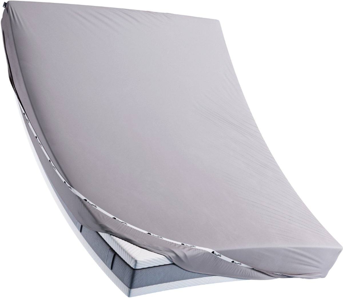 Cloudpillo Matras Hoeslaken - Katoensatijn 200x200 cm - Stone Grey - Elastiek Rondom - Antibacterieel Afgewerkt - Blijft Strak Liggen
