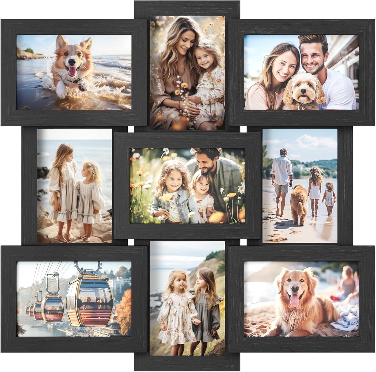 Triumpunpre Fotolijsten Set van 9 - Collagelijst Fotokaders - Fotomaat 10x15 cm - Hout Zwart - Ophangbaar Wanddecoratie