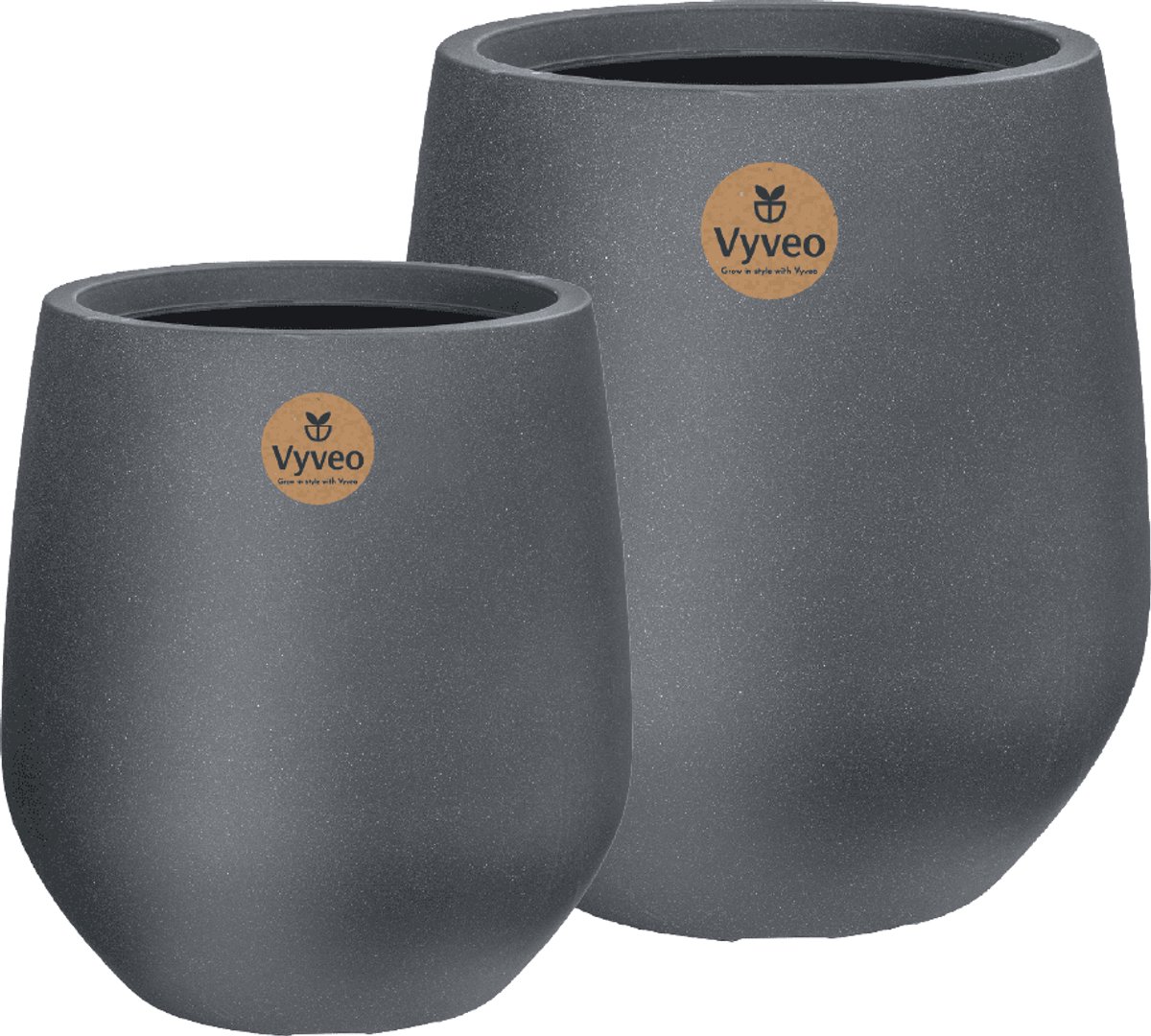 Vyveo - Bloempot Amari - Set van 2 - Zwart - Bloempot voor binnen en buiten - Lichtgewicht - Breukbestendig - Vorstbestendig - UV-bestendig