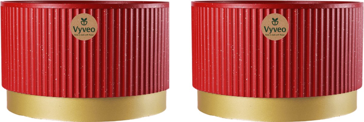 Vyveo - Bloempot Aro - Set van 2 - 35x22 - Rood - Bloempot voor binnen en buiten - Lichtgewicht - Breukbestendig - Vorstbestendig - UV-bestendig