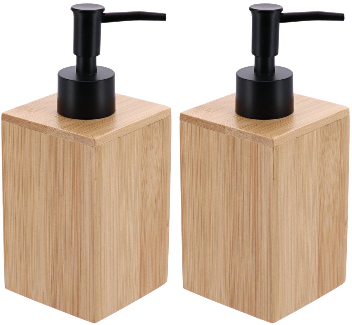 Tendance zeeppompje cuba - 2x - bamboe/kunststof - vierkant - H18 x D7 cm - 250ml - zeepdispenser