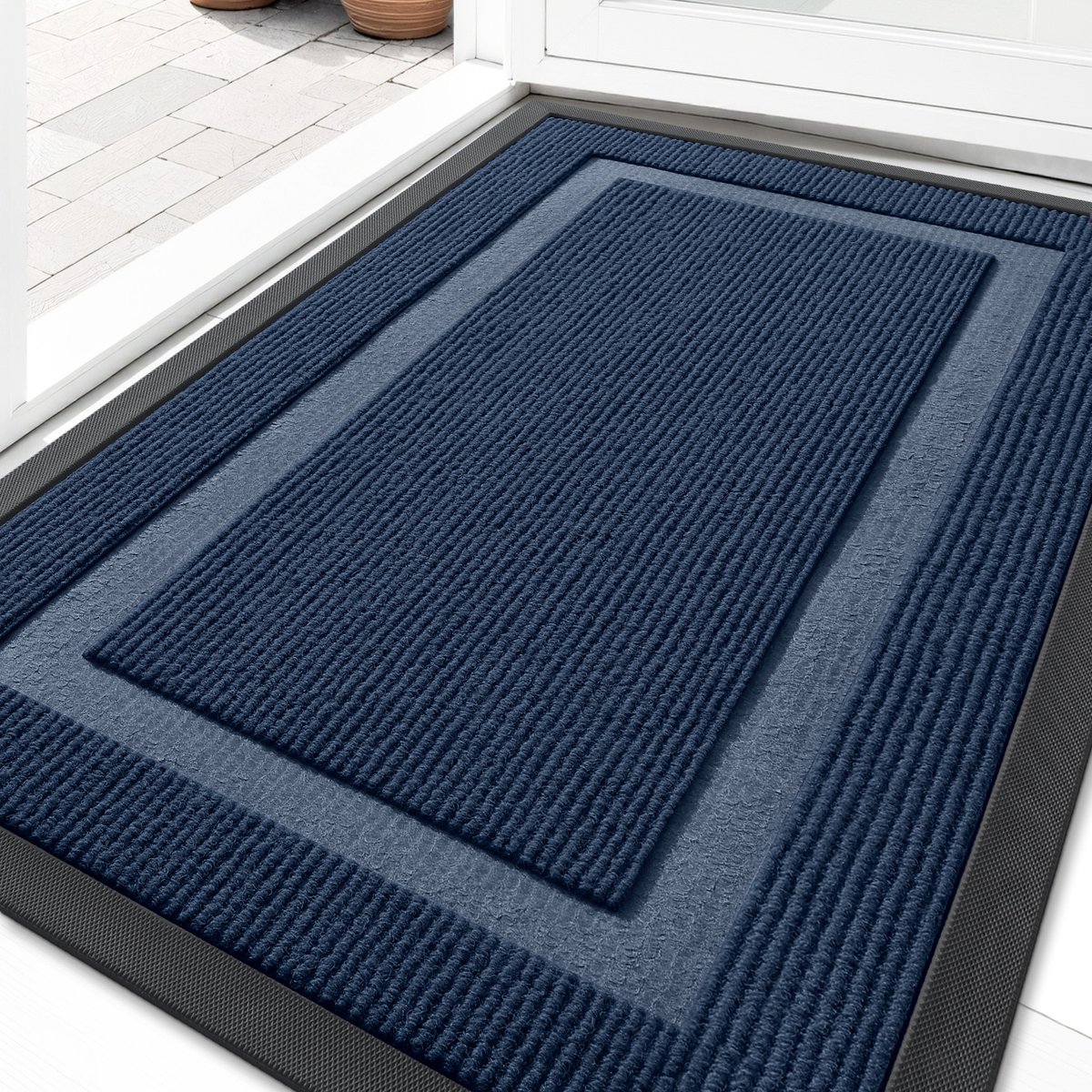 Olanly - Deurmat - Voordeurmat - Rubberen achterkant - Waterdicht en kleurvast - 60x90 cm - Donkerblauw