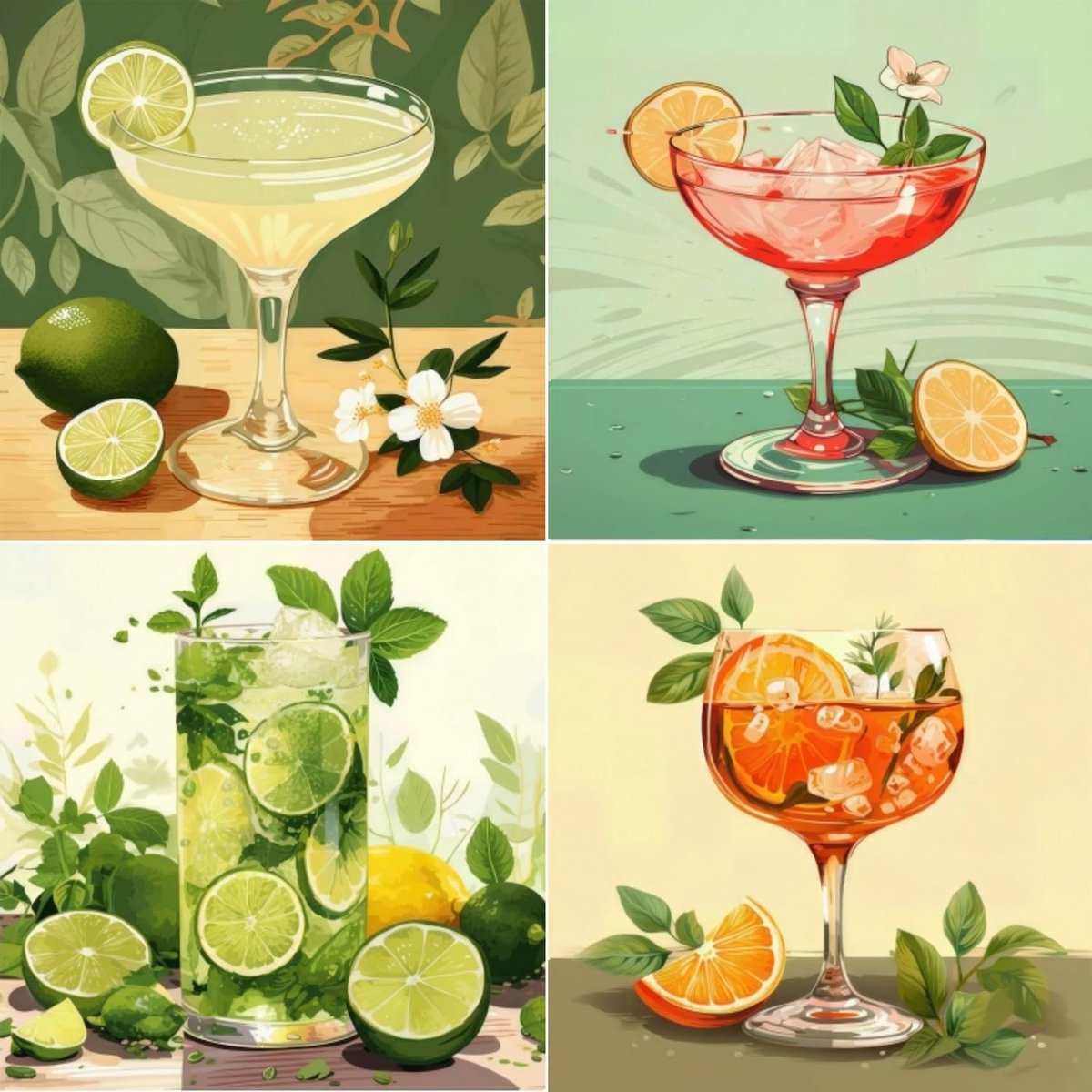 Dailygoods- Schilderen op Nummer Volwassenen - 4-delige Set - Doe-het-zelf Olieverfschilderij - 20 x 20 cm - Creatieve Ontspanning - Zomer Drink Thema - Doe-het-zelf Schilderij