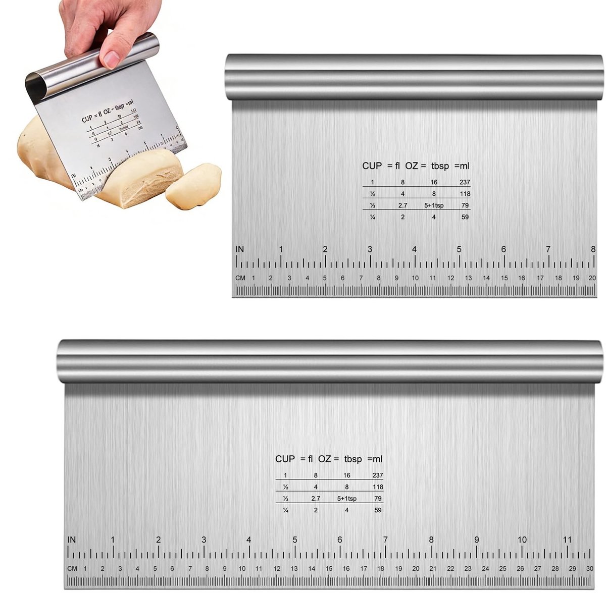 Dailygoods- Deegschraper Roestvrij Staal - Deegsnijder - Deegspatel - Keukenschraper - Antislip - Multifunctioneel Gebruik