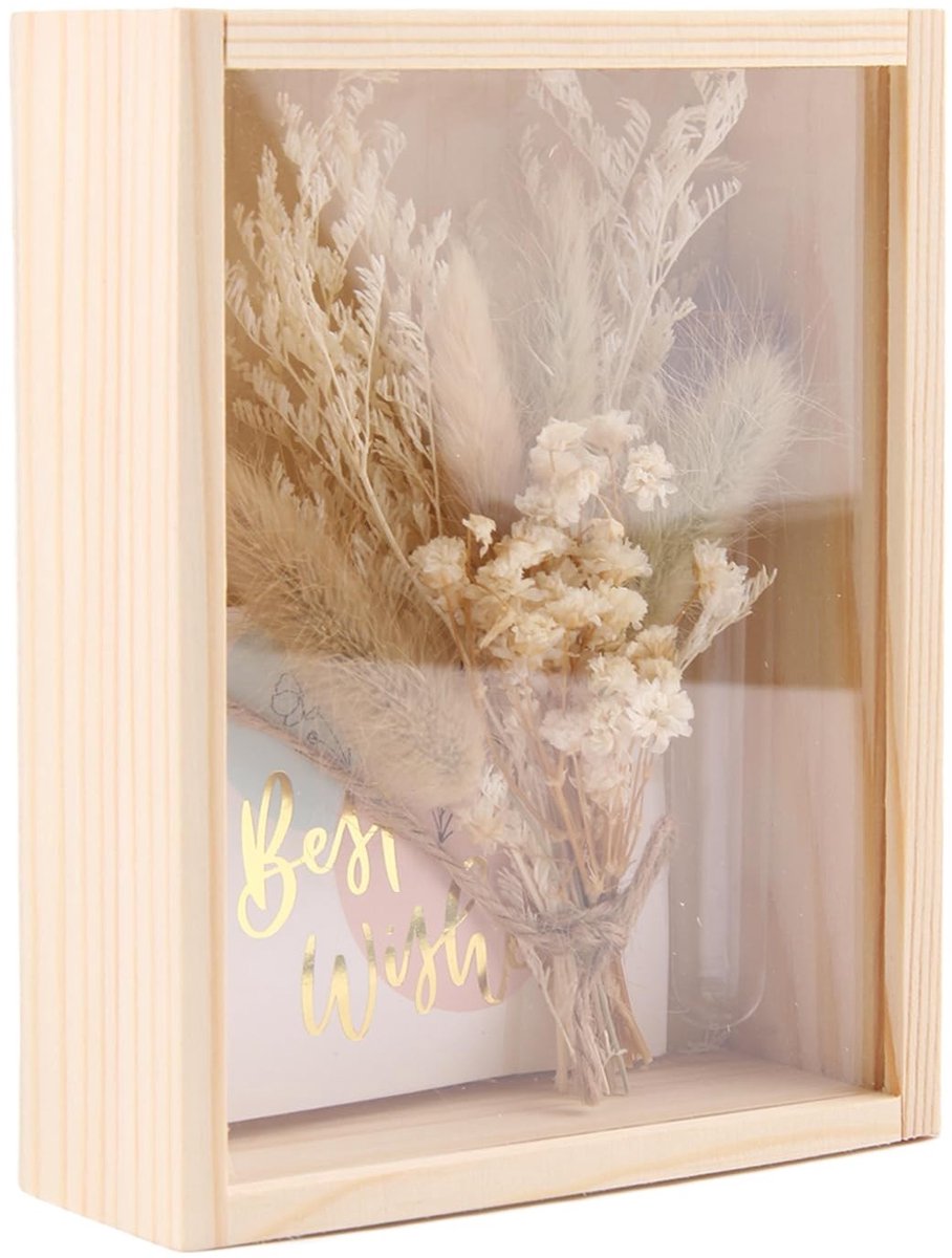Dailygoods- Geldcadeau Bruiloftset - Huwelijksgeschenken voor Bruid en Bruidegom - Met Doos - Houten Reageerbuisjes - Droogbloemen - Wenskaart - Trouwcadeau
