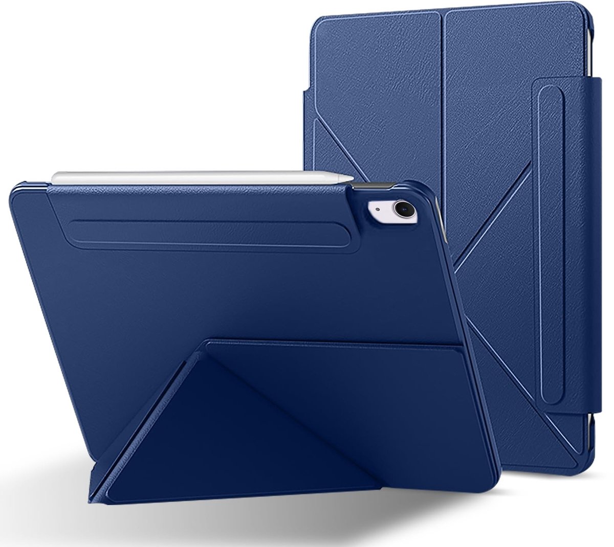 Dailygoods- Hoes iPad Air 11 inch - Beschermhoes - Inklapbare standaard - Krasbestendig - Duurzaam kunstleer - Donkerblauw - Tablethoes