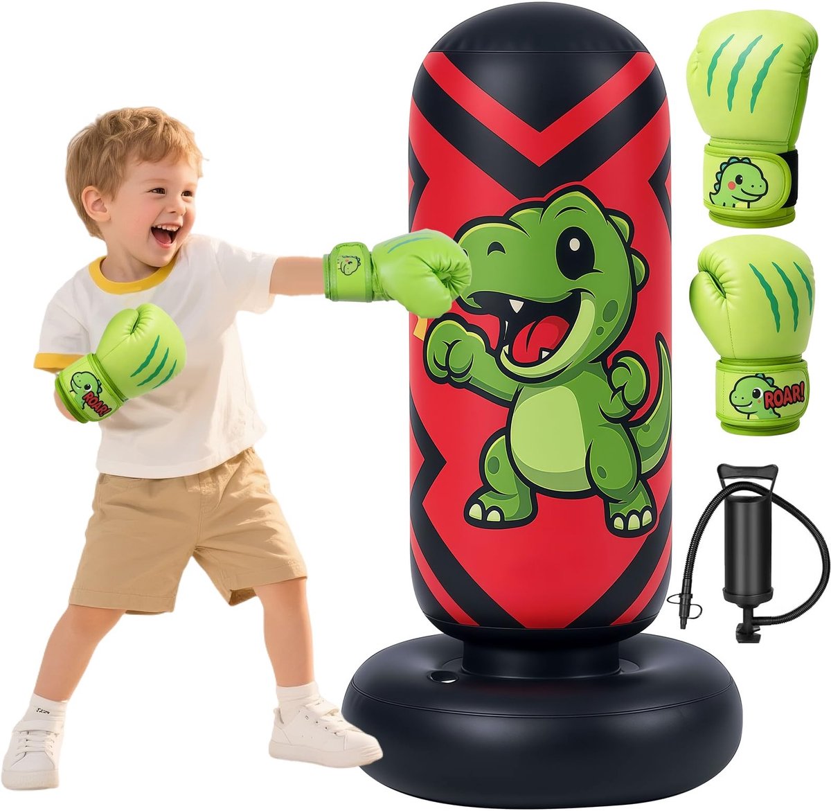Dailygoods- Bokszak 130 cm - Opblaasbare Bokszak - Bokshandschoenen - Kinderen 3-8 jaar - Duurzaam PVC - Ideaal voor Basisbokstraining