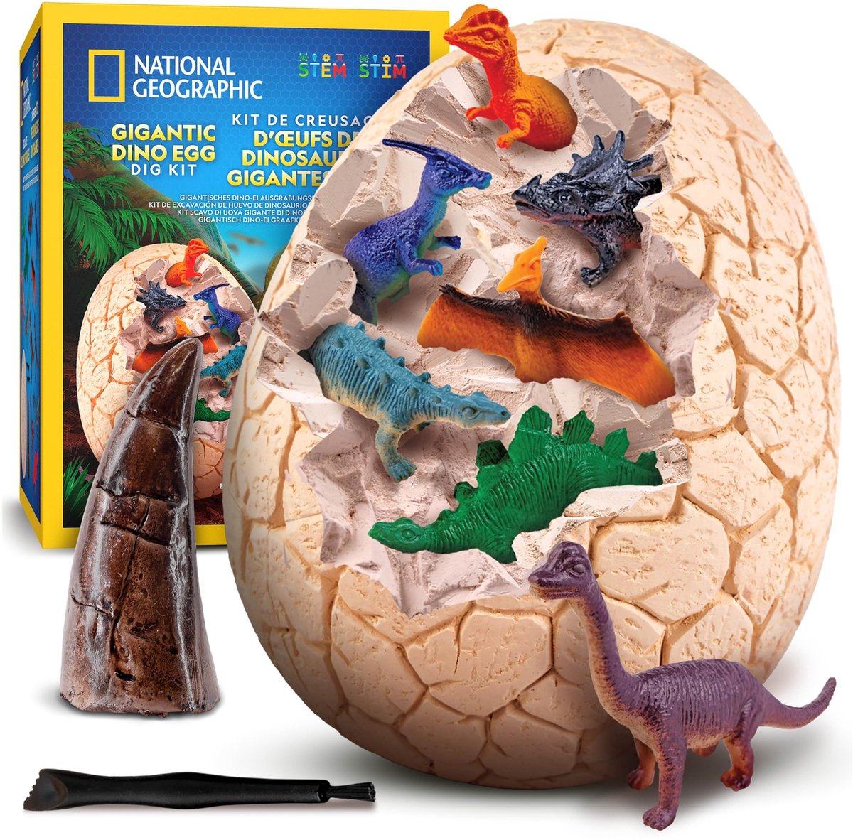 Dailygoods- Uitgraafset Jumbo Dinosaurus Ei - 12 Figuren - T. Rex Tand Replica - Educatieve Wetenschapsset - Speelgoed voor Kinderen - 15 cm Groot Blok