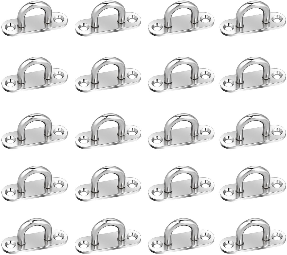 Dailygoods- Oogplaat 20pcs - Roestvrij Staal - Sterk en Duurzaam - Beugel voor Hangende Voorwerpen - Ondersteunt tot 50kg - Ideaal voor Planten en Hammocks - Haakplaat